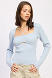 Women’s Ribbed Squared Neck Knit Top with Cut Out Detail | Zarnesh