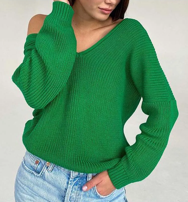 Women’s Ribbed V Neck Batwing Long Sleeve Sweater | Zarnesh