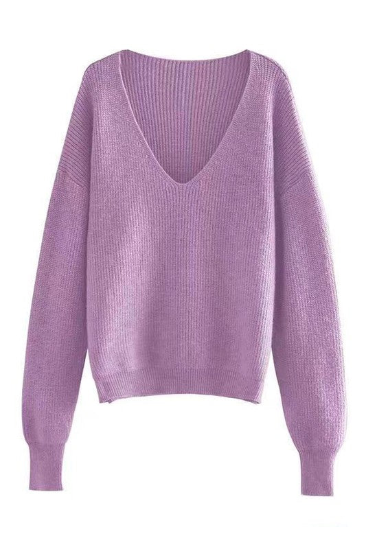 Women’s Ribbed V Neck Long Sleeve Sweater | Zarnesh