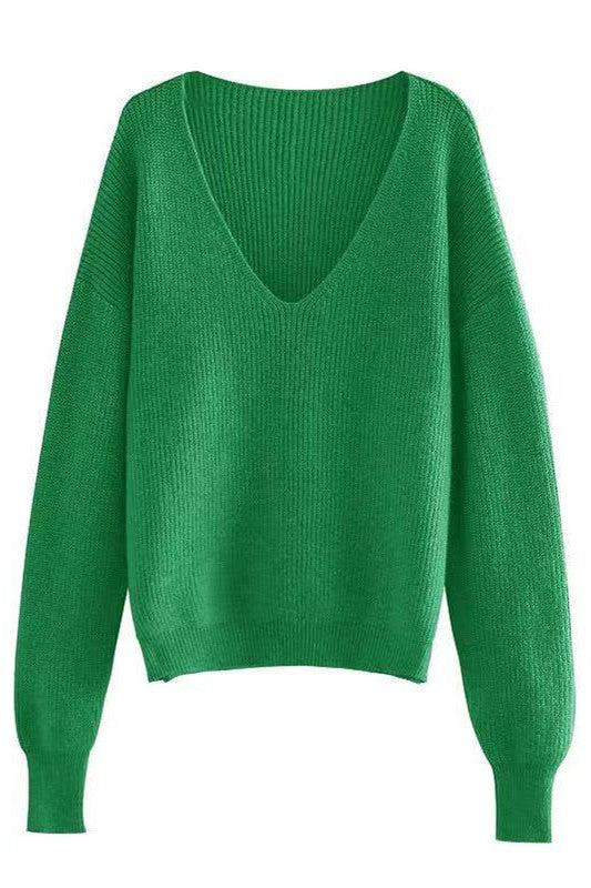 Women’s Ribbed V Neck Long Sleeve Sweater | Zarnesh