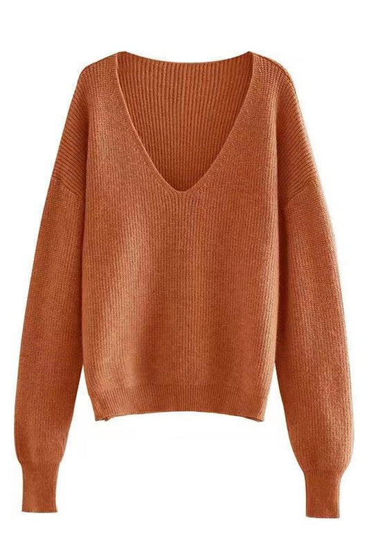 Women’s Ribbed V Neck Long Sleeve Sweater | Zarnesh