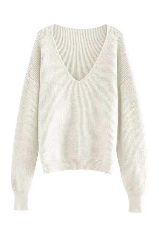Women’s Ribbed V Neck Long Sleeve Sweater | Zarnesh