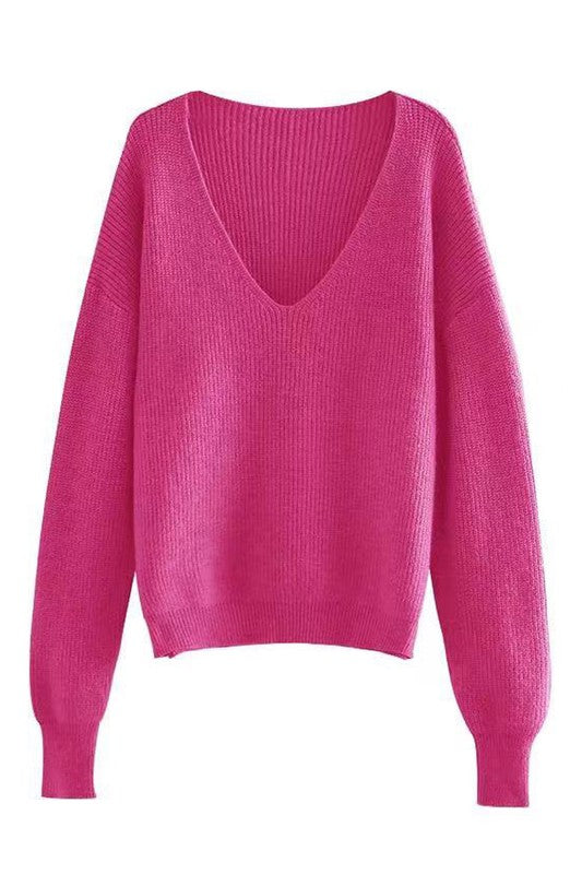 Women’s Ribbed V Neck Long Sleeve Sweater | Zarnesh