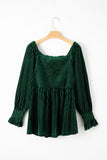 Women’s Ribbed Velvet Babydoll Smocked Tunic Blouse | Zarnesh