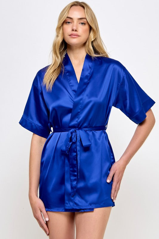 Women’s Getting Ready Satin Kimono Robe with Belt | Zarnesh