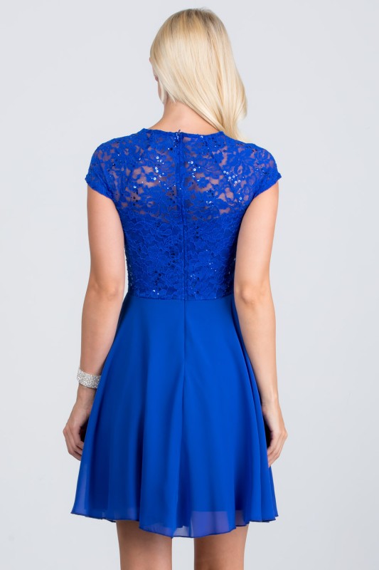 Women's Lace Sequin Rhinestone Waist Cape Sleeve Flare Dress | Zarnesh