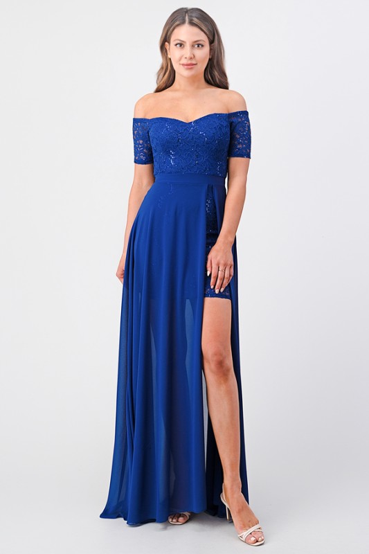 Women's Off Shoulder Sequin Lace Party Chiffon Dress | Zarnesh