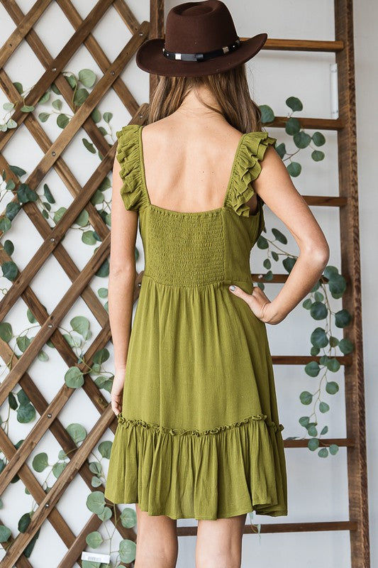Women’s Ruched Waist Ruffled Sleeveless Dress | Zarnesh