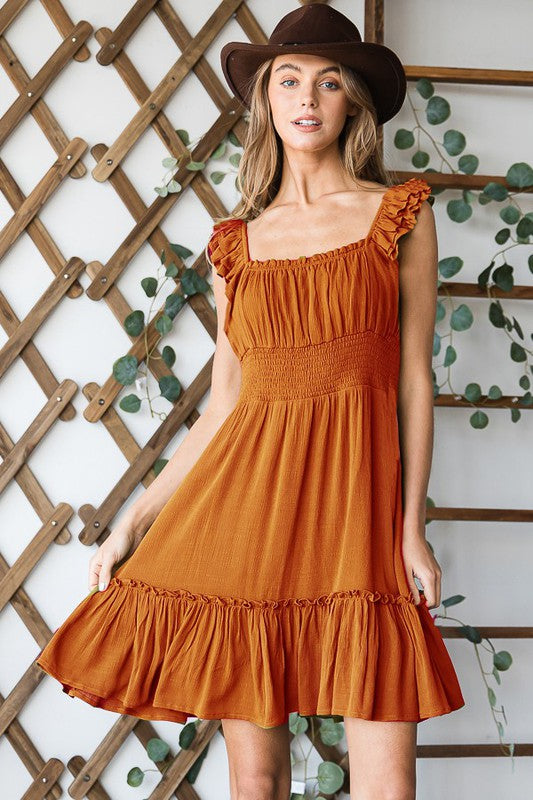 Women’s Ruched Waist Ruffled Sleeveless Dress | Zarnesh