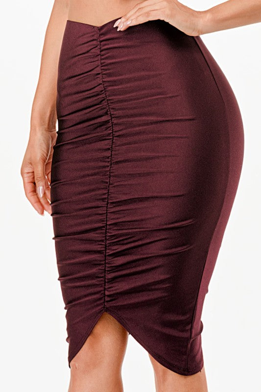 Women's Ruched knee Length Tricot Bodycon Midi Skirt | Zarnesh