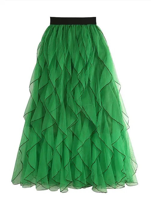 Women’s Ruffle Edge Tiered Layered Tulle Midi Skirt | Zarnesh