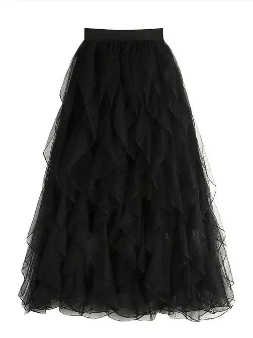 Women’s Ruffle Edge Tiered Layered Tulle Midi Skirt | Zarnesh