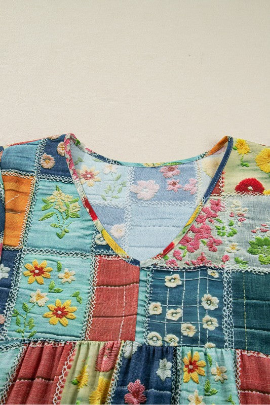 Women’s Ruffle Floral Patchwork Boho Patchwork Hem Midi Dress | Zarnesh