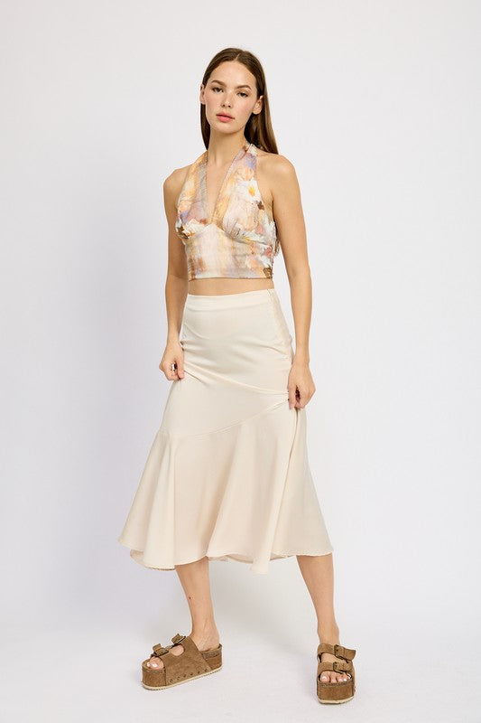 Women’s Ruffle Hem Asymmetrical Flared Midi Skirt | Zarnesh