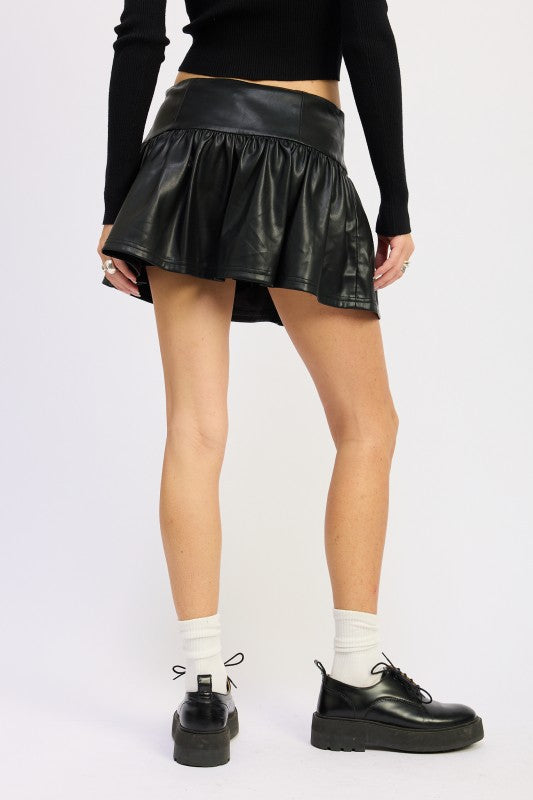 Women’s Ruffle Leather Flared Mini Skirt | Zarnesh