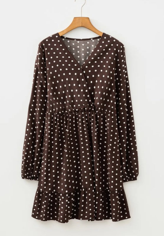 Women’s Ruffle Polka Dot Long Sleeve V-Neck Mini Dress | Zarnesh