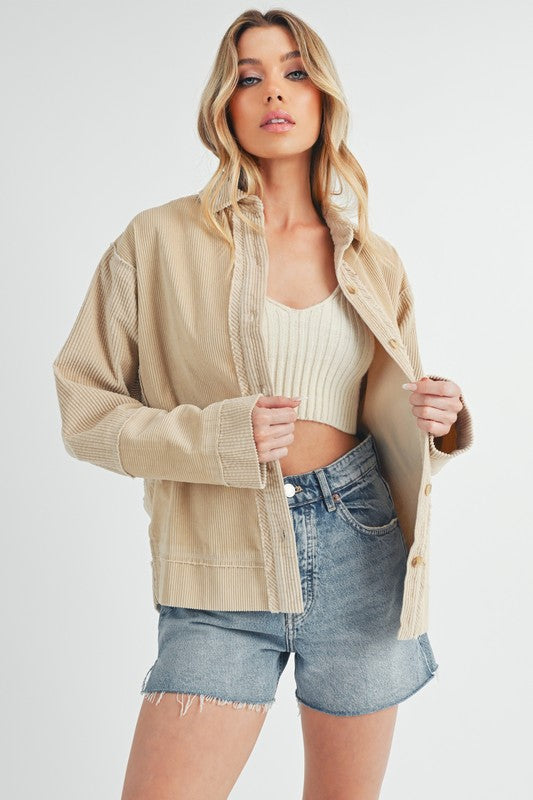Women's Oversized Corduroy Front Button Daphne Jacket | Zarnesh