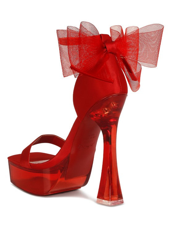 Women's Satin Clear High Heeled Bow Sandals | Zarnesh