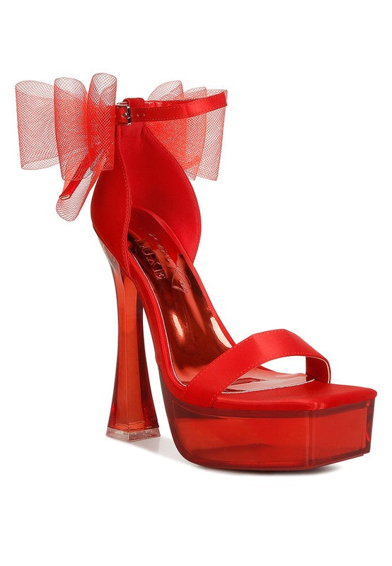 Women's Satin Clear High Heeled Bow Sandals | Zarnesh