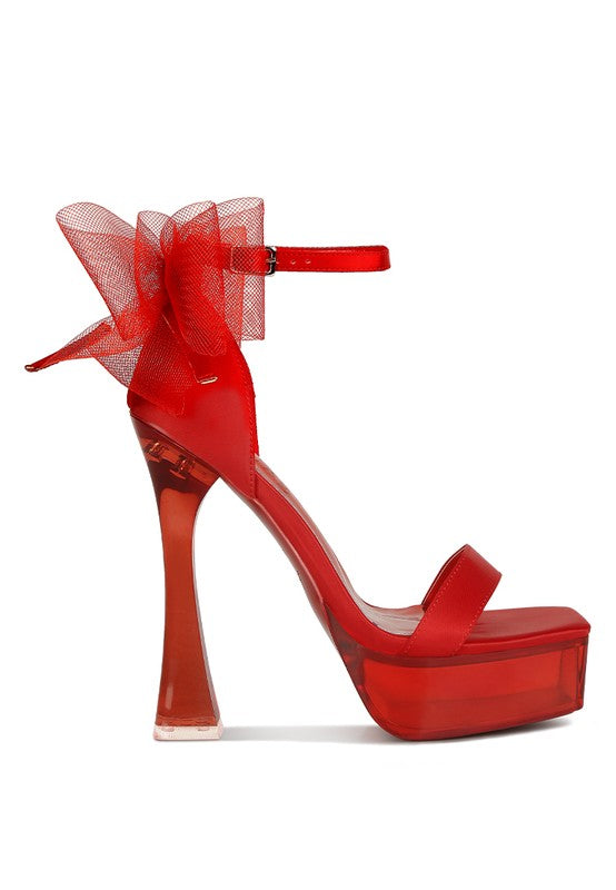 Women's Satin Clear High Heeled Bow Sandals | Zarnesh