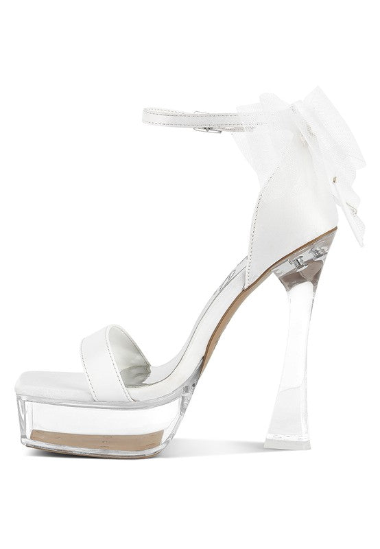 Women's Satin Clear High Heeled Bow Sandals | Zarnesh