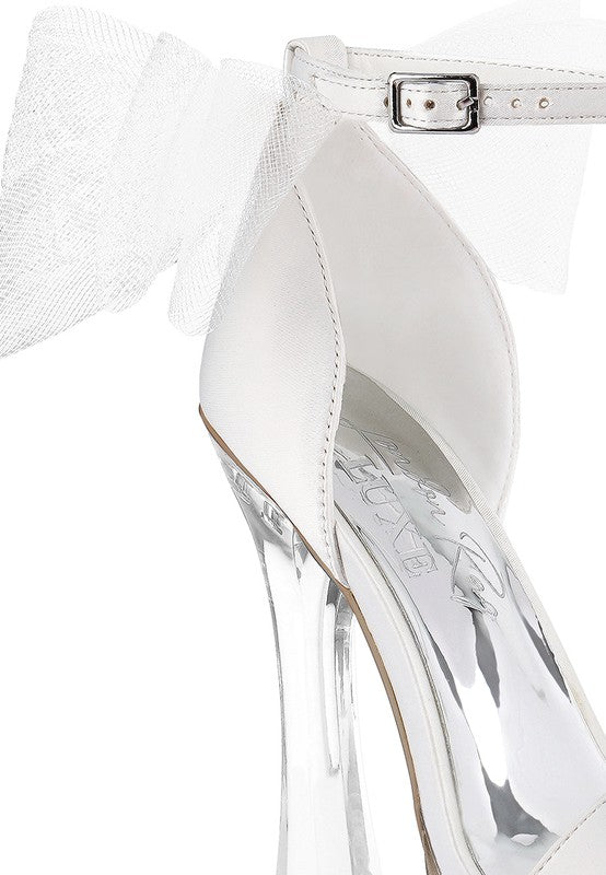 Women's Satin Clear High Heeled Bow Sandals | Zarnesh
