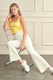 Women Seamless Wide Shoulder Straps Square Textured Crop Tank Zarnesh