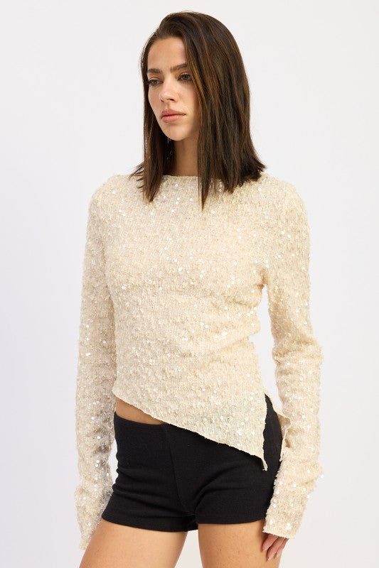 Women’s Sequin Asymmetrical Long Sleeve Top | Zarnesh