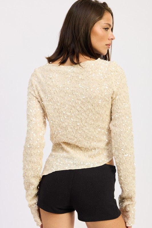 Women’s Sequin Asymmetrical Long Sleeve Top | Zarnesh