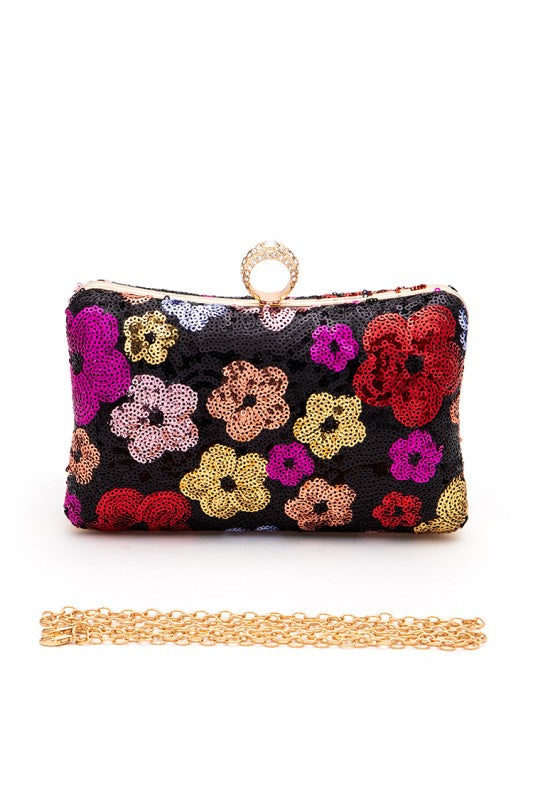 Women’s Sequins Flower Statement Box Clutch Bag | Zarnesh