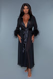 Women’s Sheer Satin Feather Trim Maxi Robe | Zarnesh