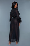 Women’s Sheer Satin Feather Trim Maxi Robe | Zarnesh