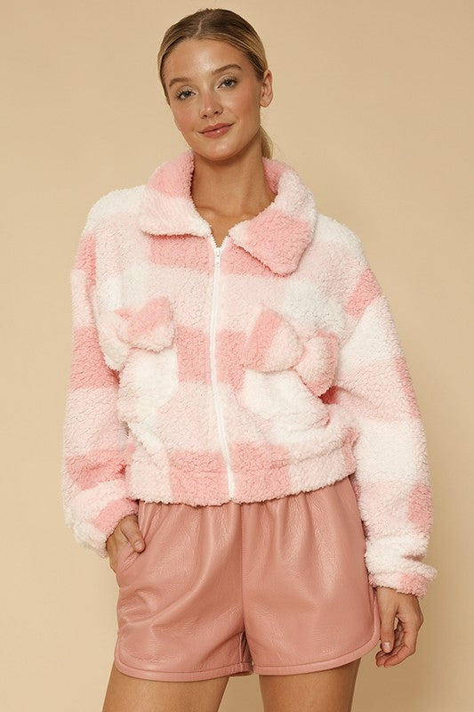 Women's Sherpa Bow Zip Up Jacket | Zarnesh