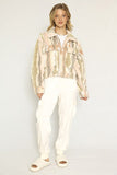 Women's Sherpa Marble Printed Front Patch Pockets Jacket | Zarnesh
