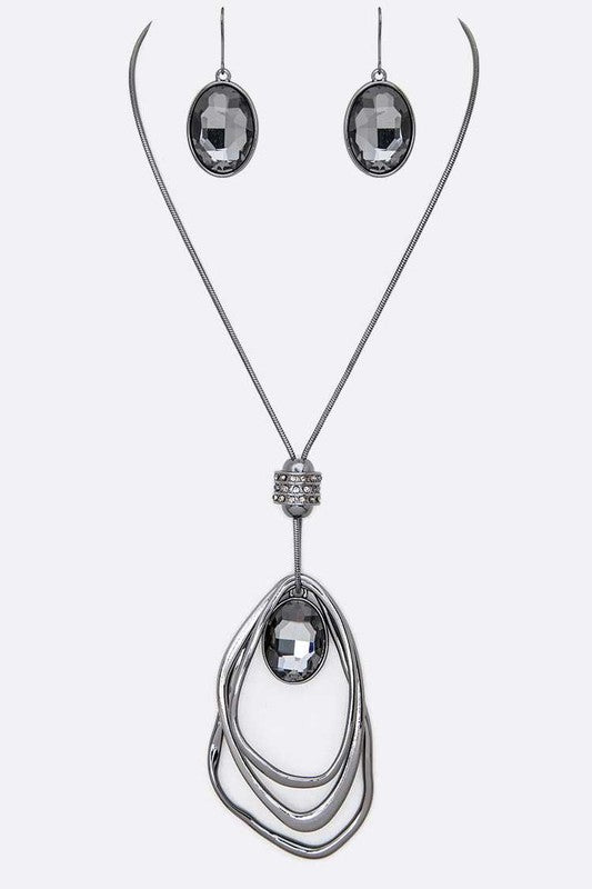 Women's Crystal Drop & Hoops Necklace Set |  Zarnesh