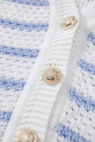 Women's Sky Blue Striped V Neck Button Knit Vest | Zarnesh