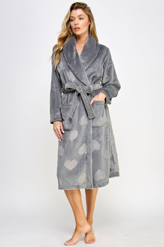 Women’s Beverly Heart Print Plush Robe | Zarnesh