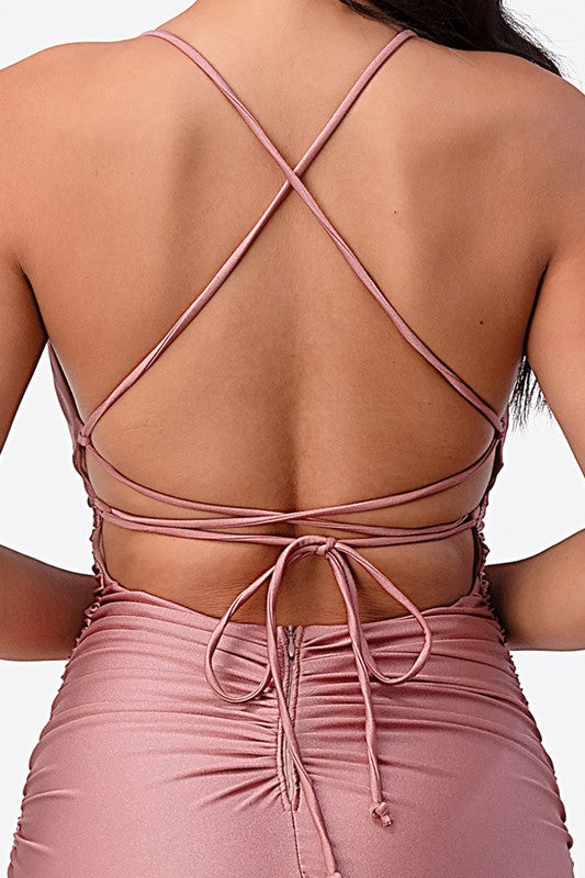 Women's Sleeveless Back Lace Up Mermaid Dress Waist Shirring | Zarnesh 