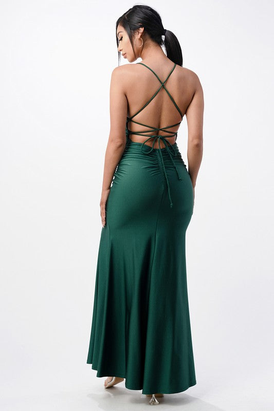 Women's Sleeveless Back Lace Up Mermaid Dress Waist Shirring | Zarnesh 