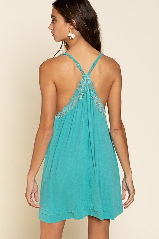 Women’s Sleeveless Deep V-Neck Dress with Lace Front | Zarnesh