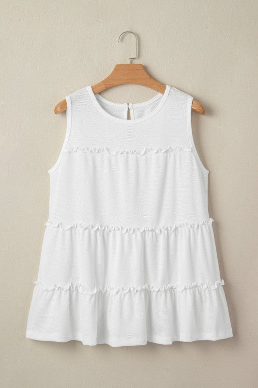 Women’s Sleeveless Tiered Frill Trim A-Line Tank Top | Zarnesh