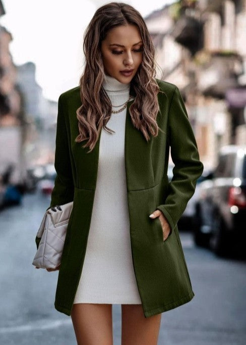 Women's Slim Fit Stand Collar Wool Blend Coat | Zarnesh