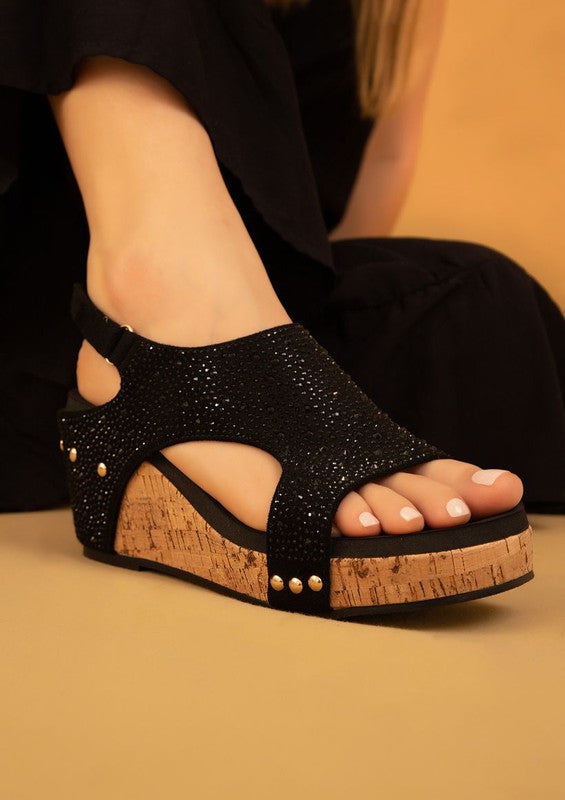 Women Slingback Peep Toe Barbara Rhinestone Covered Wedges Zarnesh