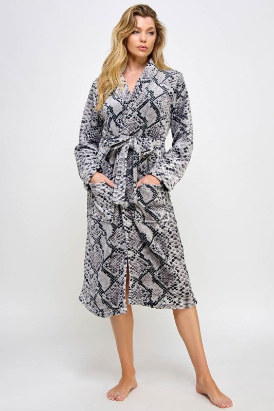 Women’s Snakeskin Print Plush Belted Payton Bathrobe | Zarnesh