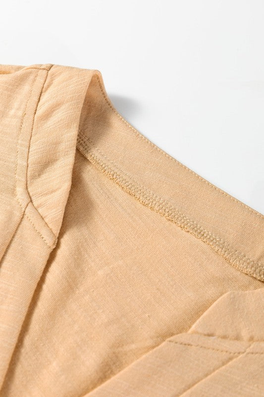 Women’s Soft Fabric Solid V-Neck Button Long Sleeve Top | Zarnesh