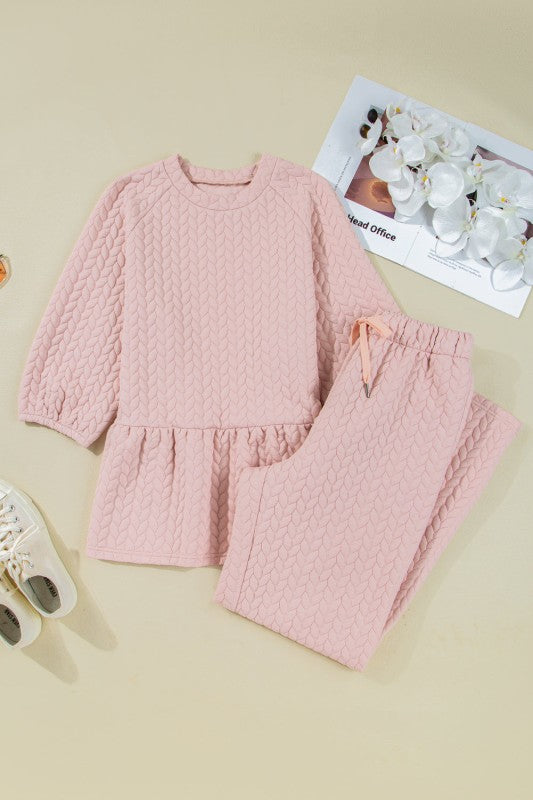 Women’s Soft Cable Textured Loungewear Top Pants Set | Zarnesh