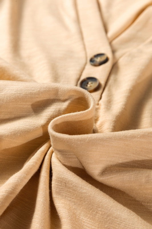 Women’s Soft Fabric Solid V-Neck Button Long Sleeve Top | Zarnesh