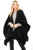 Women’s Soft Faux Fur Fringe Trim Winter Poncho Shawl Wrap | Zarnesh