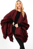 Women’s Soft Faux Fur Fringe Trim Winter Poncho Shawl Wrap | Zarnesh