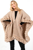 Women’s Soft Faux Fur Fringe Trim Winter Poncho Shawl Wrap | Zarnesh